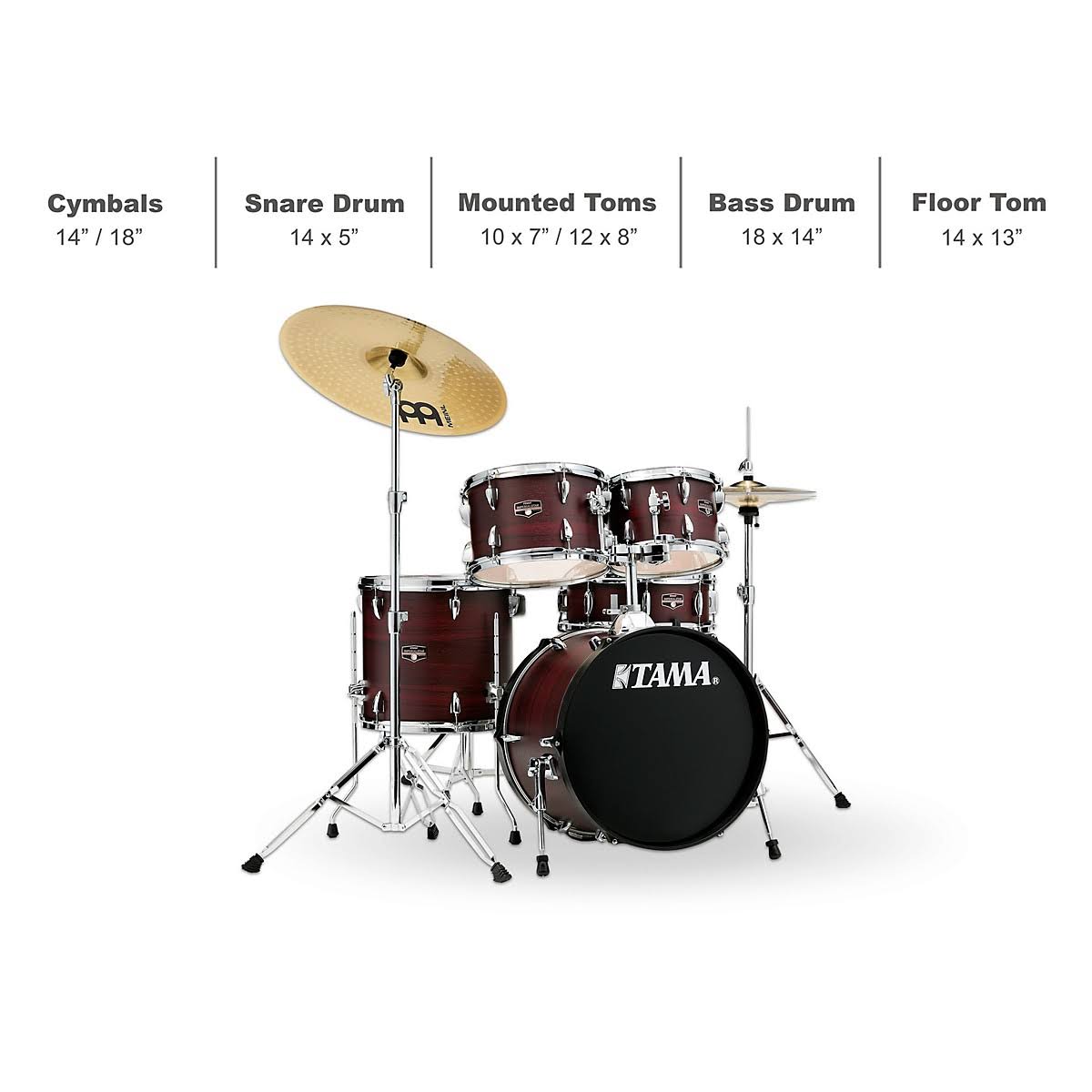 5-Piece Complete Drum Set with 18 in. Bass Drum and Cymbals G11530