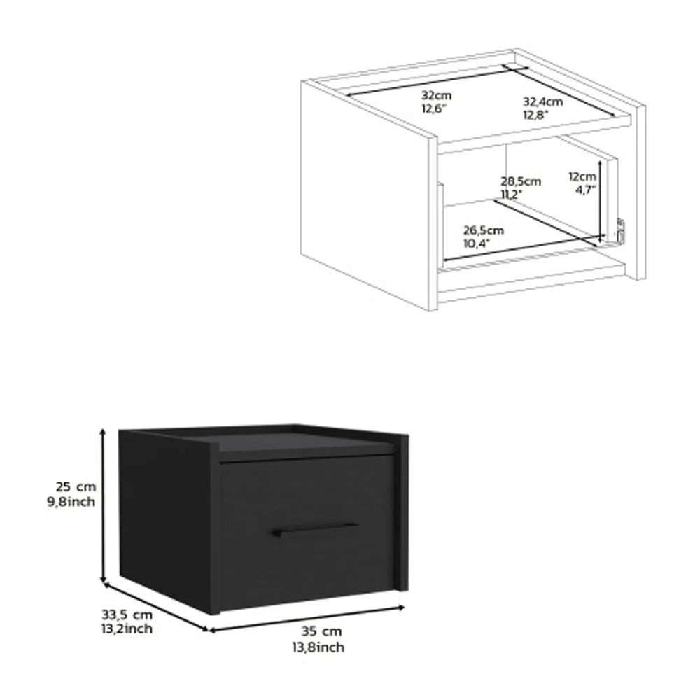 Black Floating Nightstand with Drawer Y932627