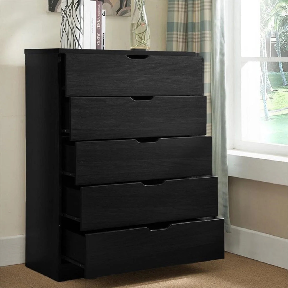 Brown 5 Drawer Wood Dresser Z5081
