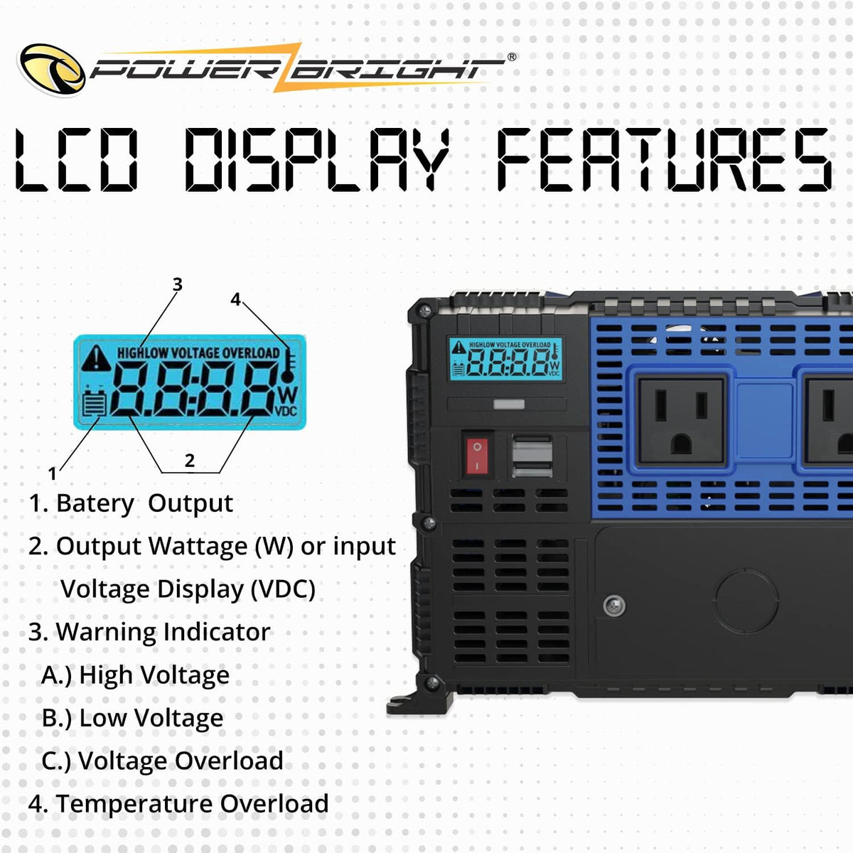 2000 Watt 12V Power Inverter Dual USB & AC Outlets G1650