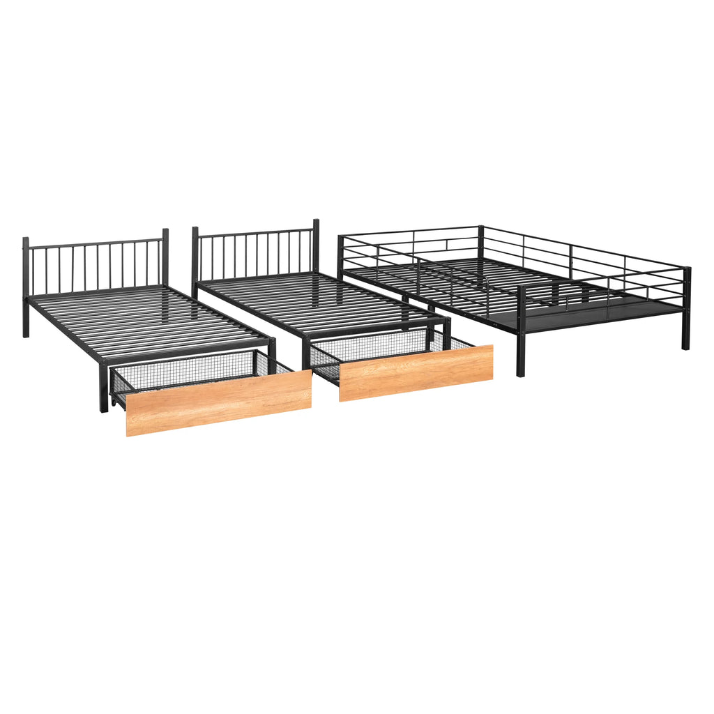 Black Metal Triple Bunk Bed with Storage Drawers Y8482