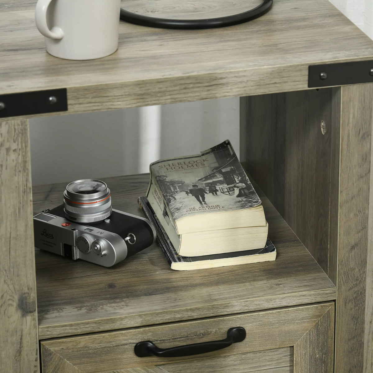 Set of 2 Gray Oak Side Table with Storage T2796