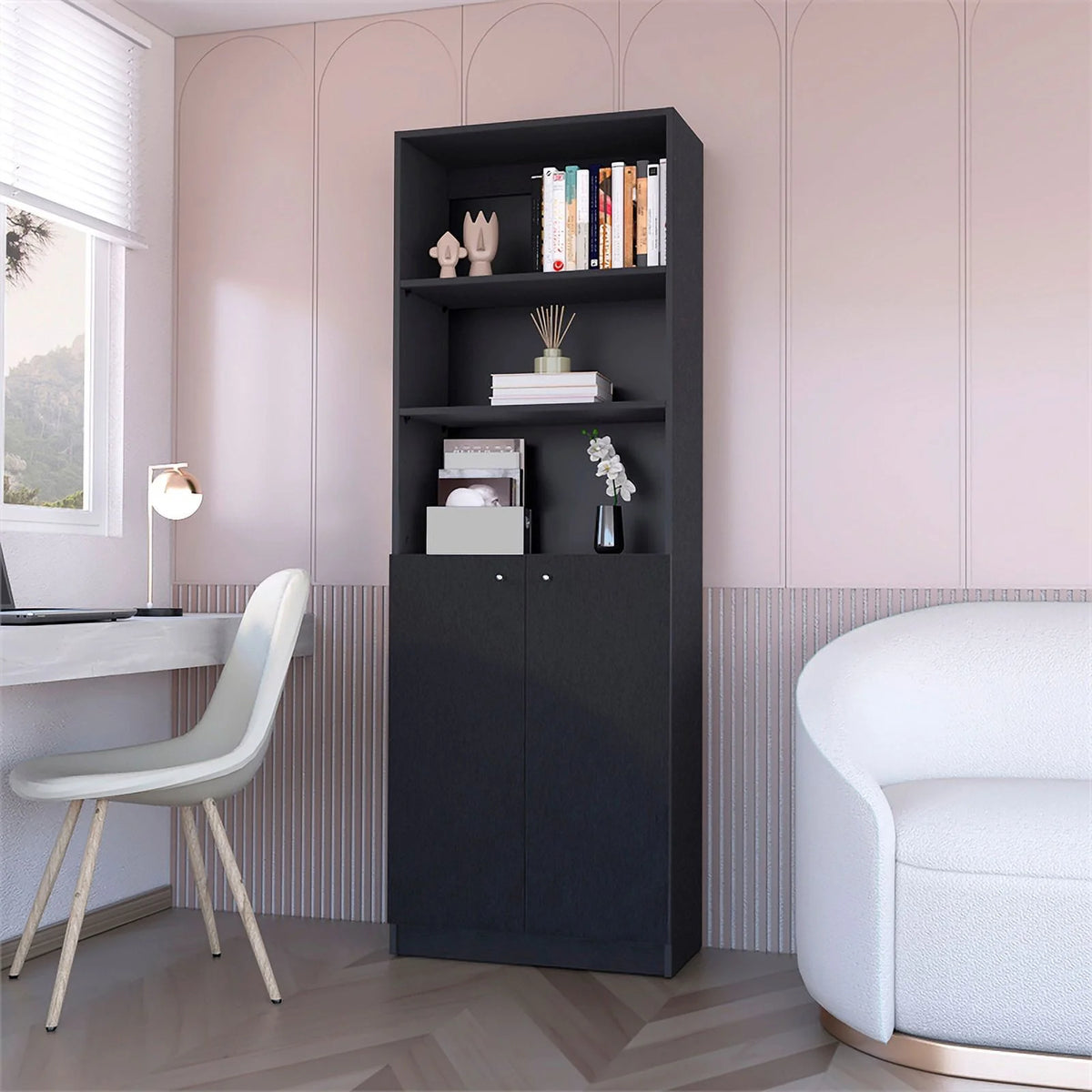 Black 2 Door Engineered Wood Bookcase Set of 2 M566520