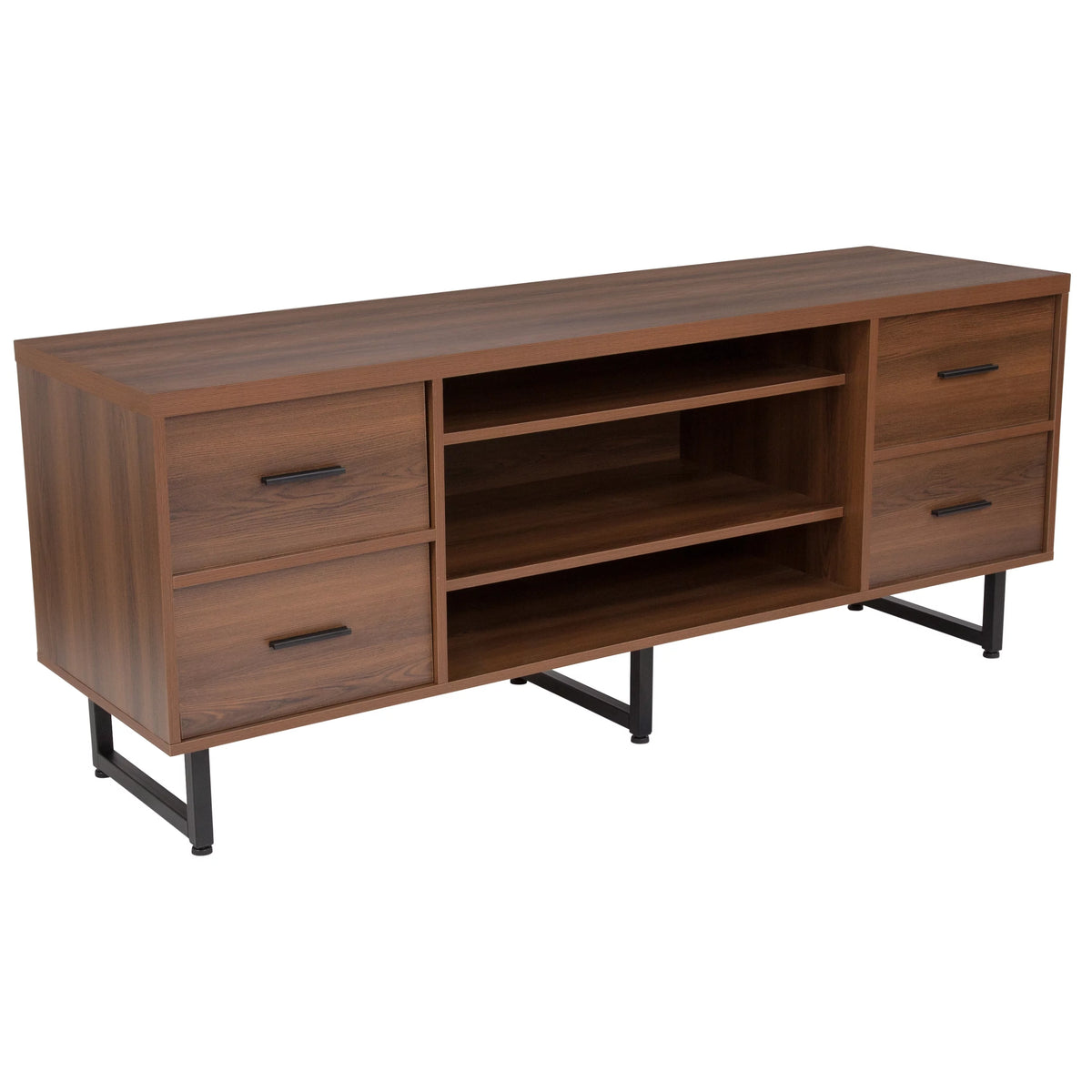 Rustic Wood Grain Three Shelf Four Drawer TV Stand with Metal Legs T9517
