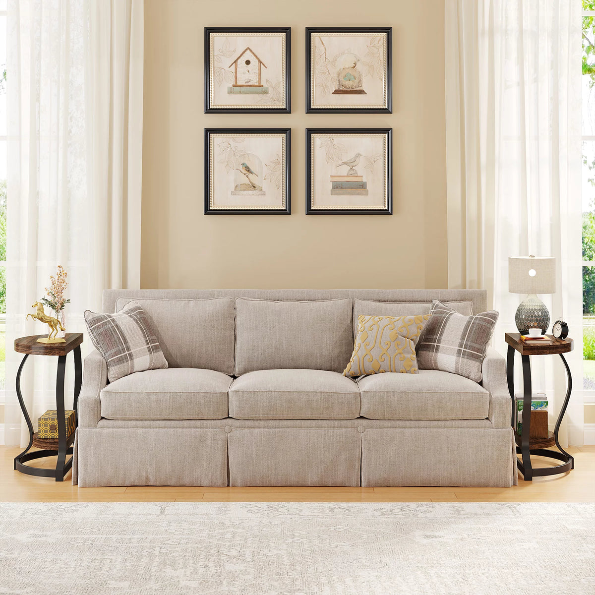 Half-Round 2-Tier Wooden Side Table with Metal Frame T847