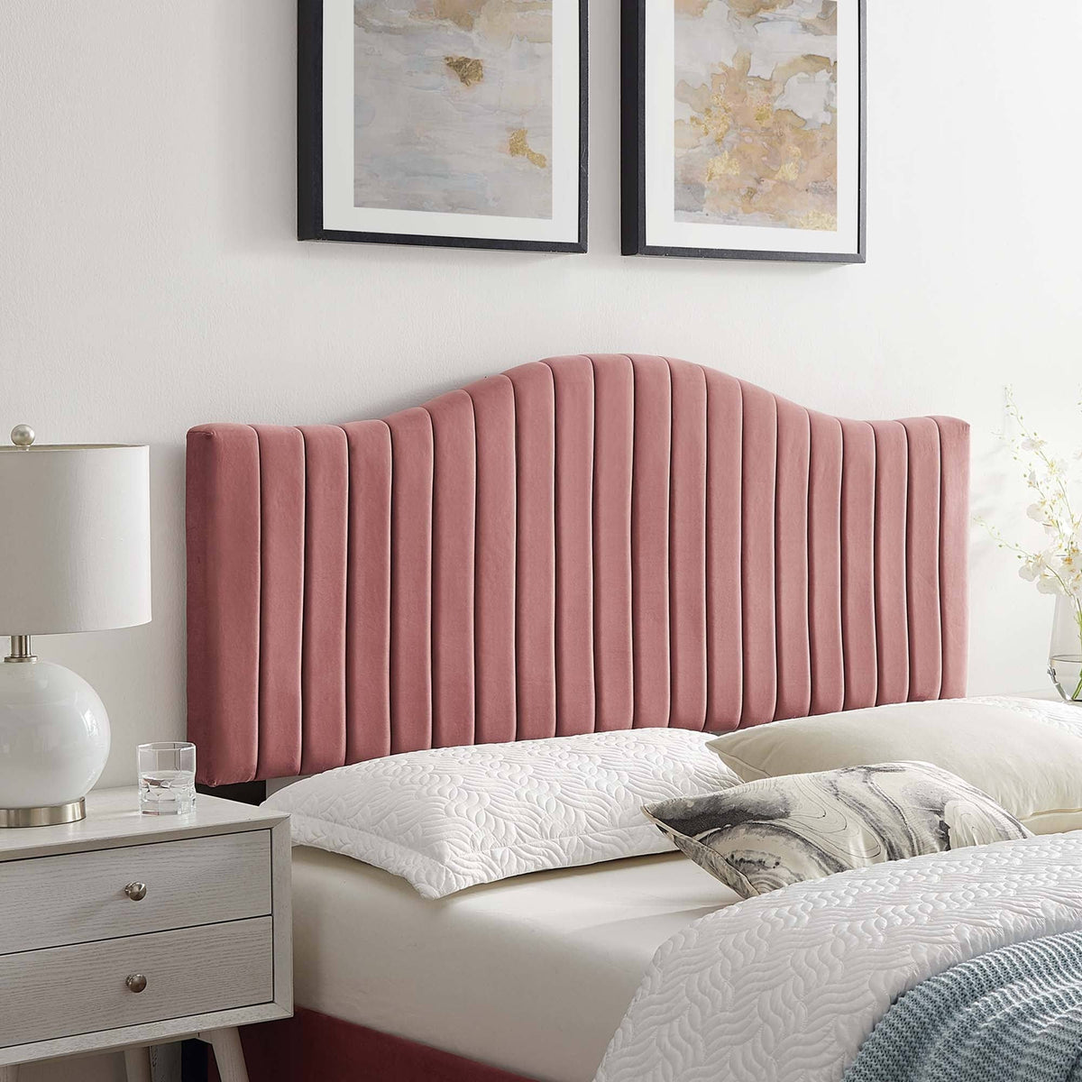 White Channel Tufted Performance Velvet King/California King Headboard G921533