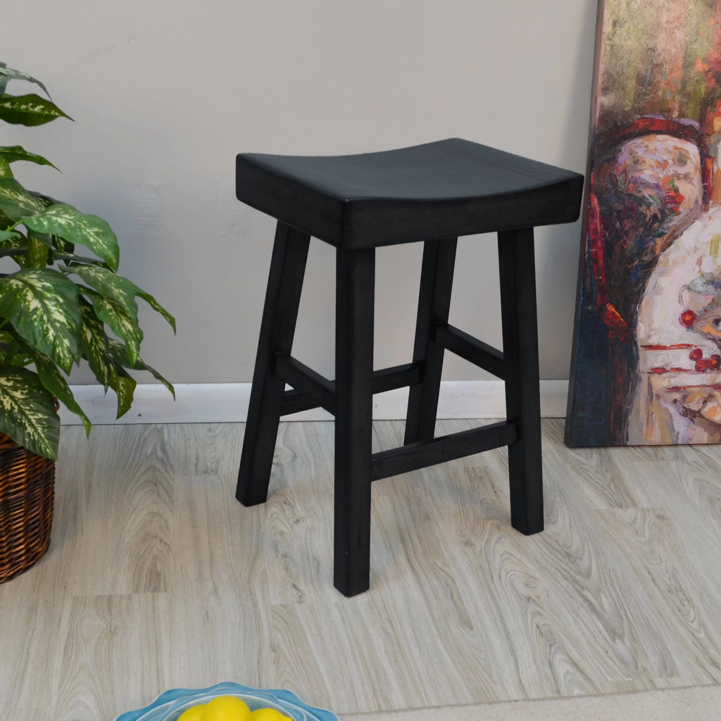 Black Wood Saddle Seat Counter Stool P412955