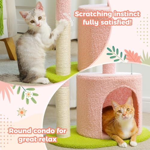Pink 32” Small Cat Tree with Curved Perch C4549