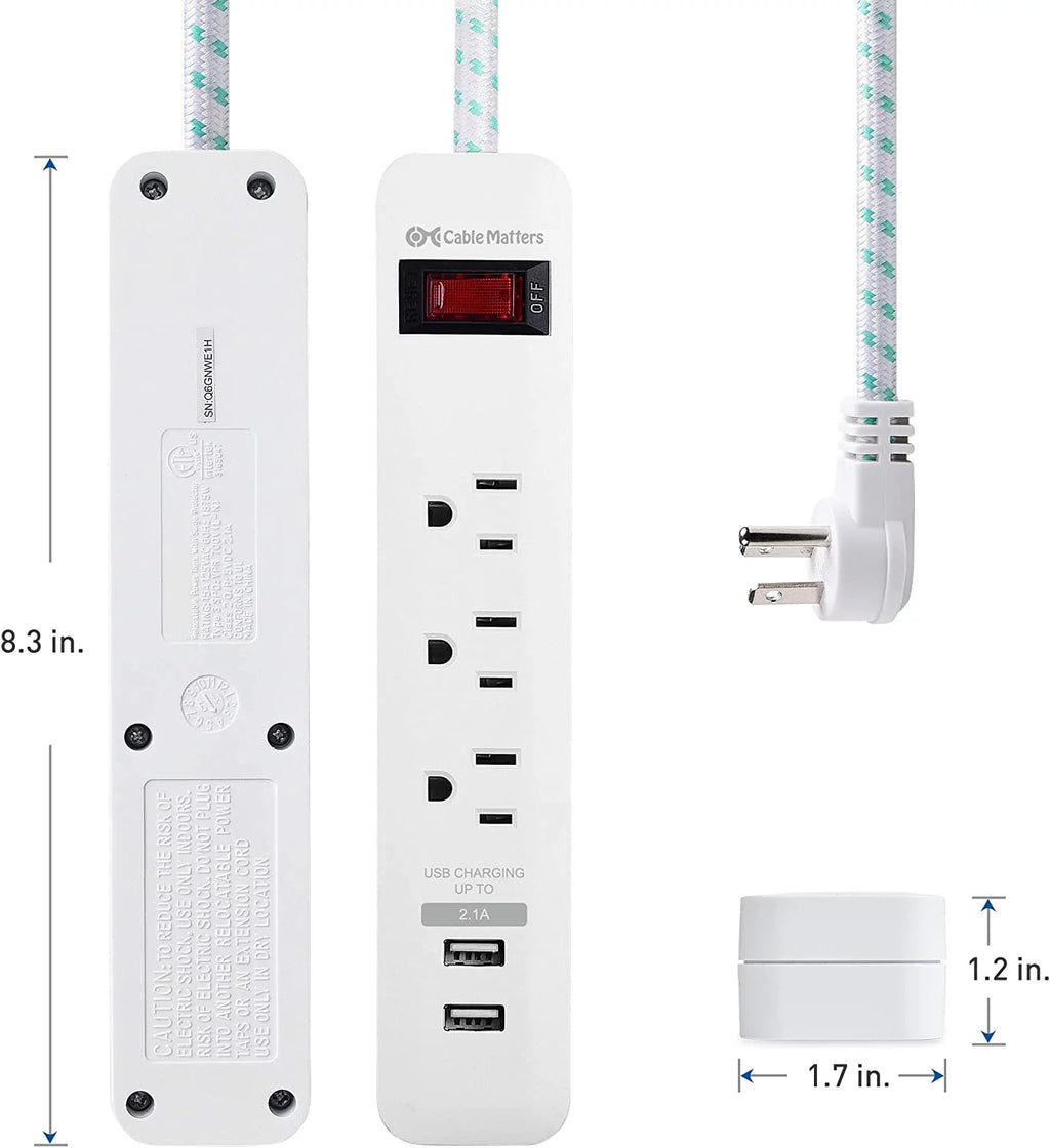 2-Pack 3 Outlet Surge Protector Power Strip with USB Charging Ports White V80375