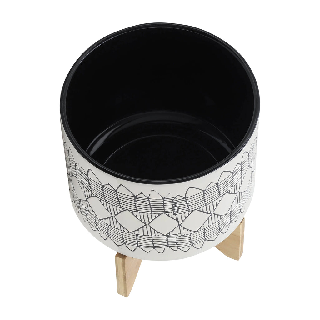 Ceramic Planter On Wooden Stand S85842