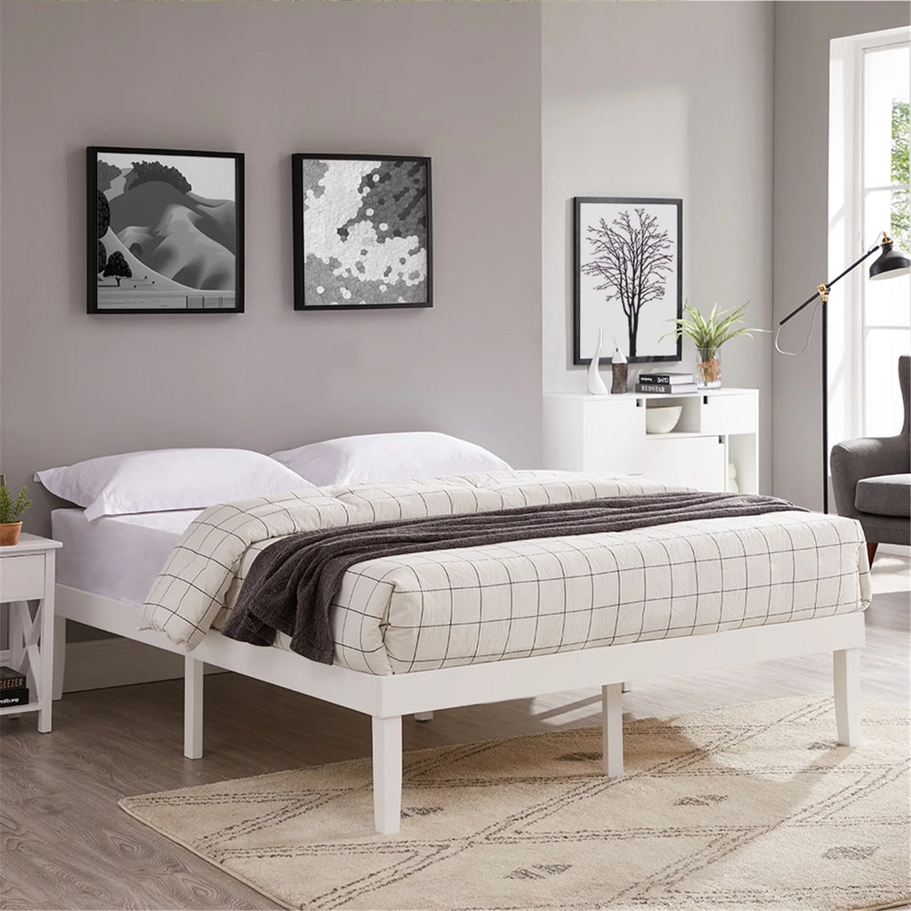 14 Inch King Solid Wood Platform Bed Frame with Wooden Slats, White G80782