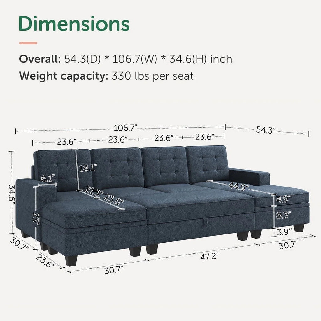 Light Grey Convertible Sectional Sleeper Sofa with Storage O721