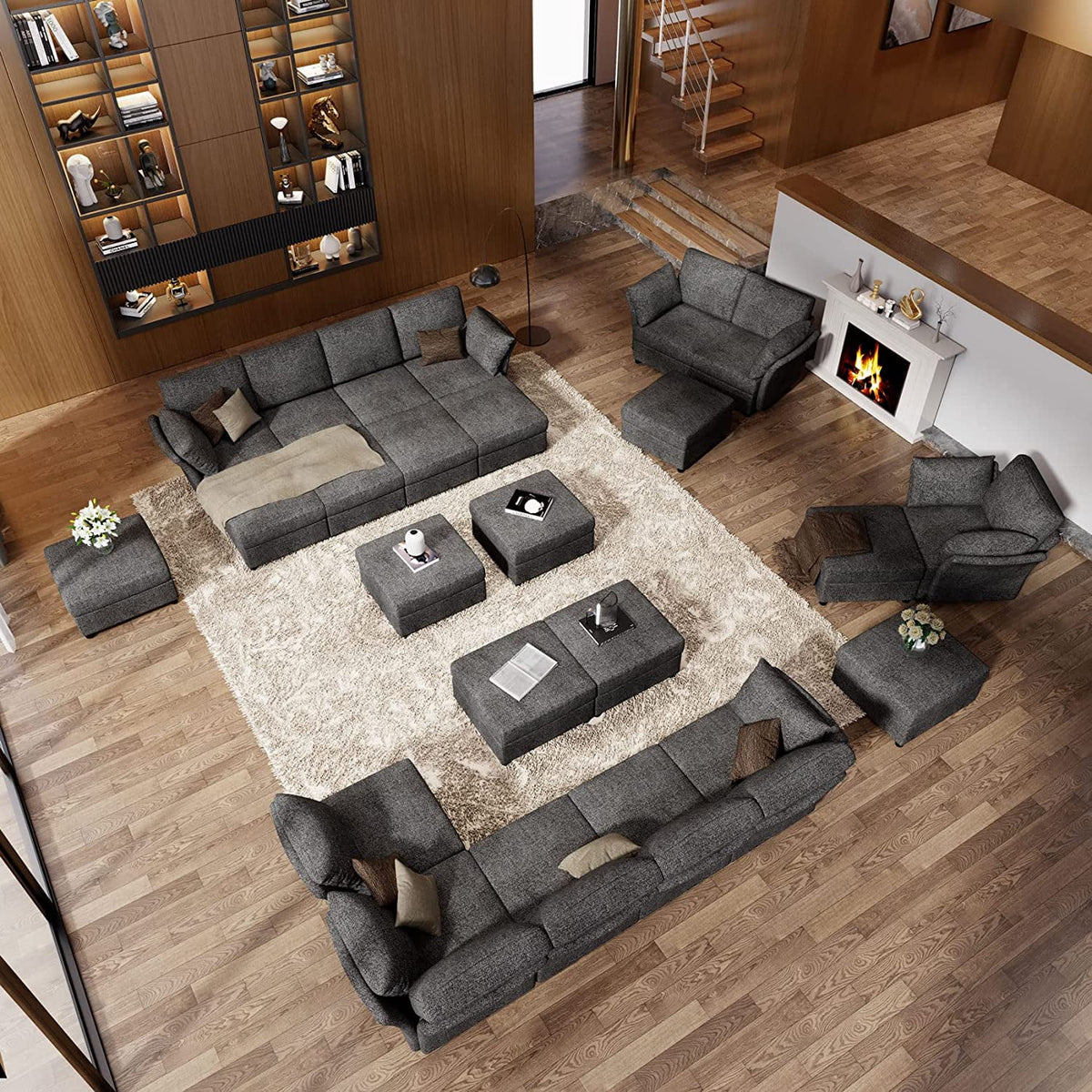 Dark Grey 6 Seat U-Shape Sectional Sofa with Ottomans R609