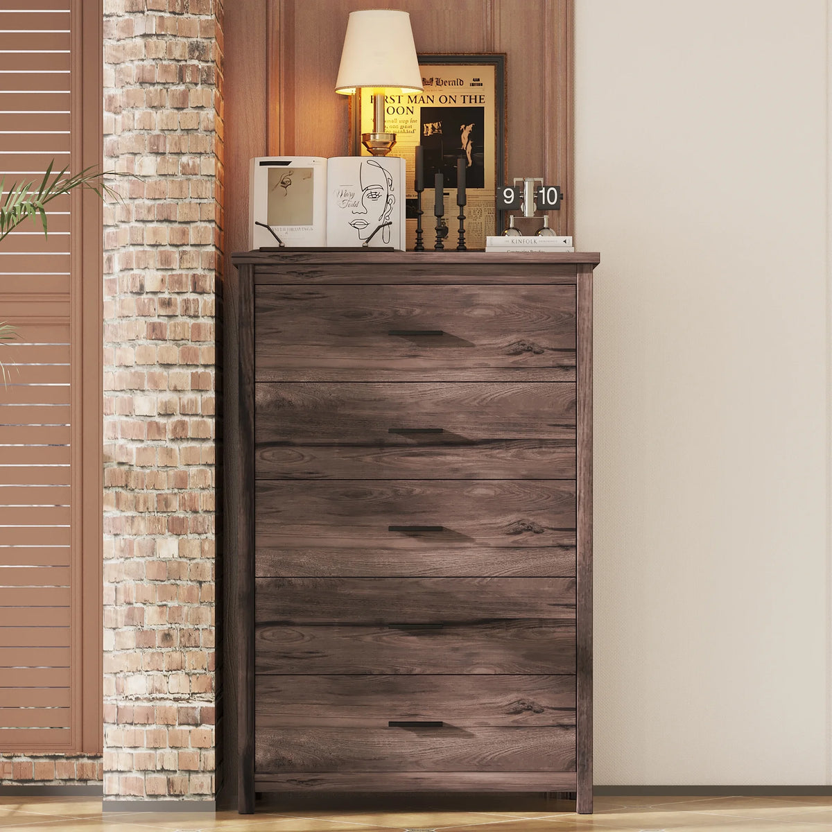 Light Gray 5 Drawer Wooden Dresser U998999