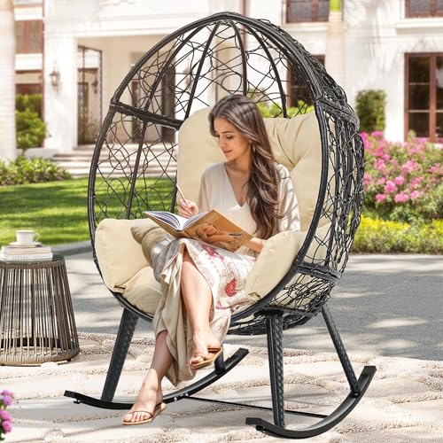 Beige Wicker Rocking Egg Chair K235626