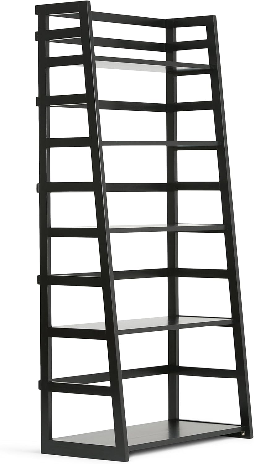 Black 5 Shelf Solid Wood Ladder Shelf Bookcase E53392