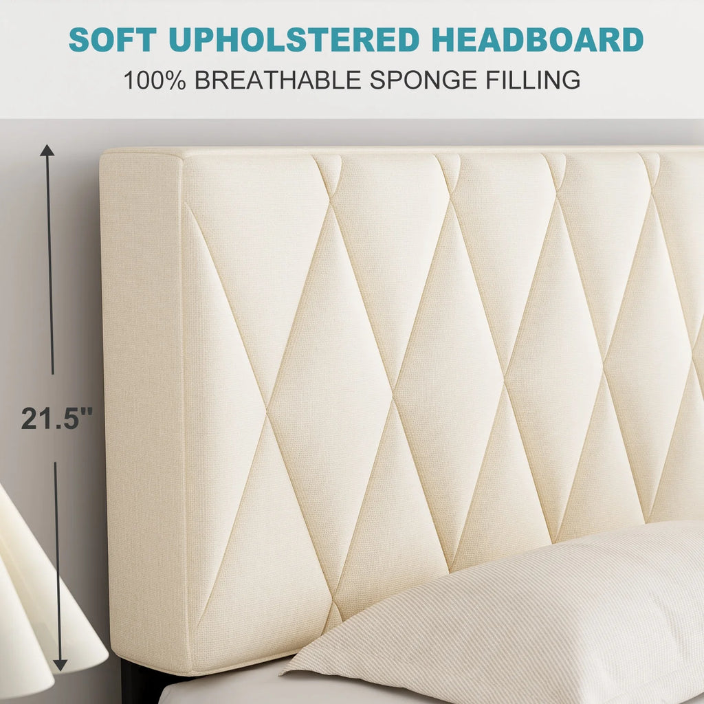 Queen Size Platform Bed with Upholstered Headboard Y873