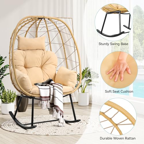 Beige Wicker Rocking Egg Chair K235626