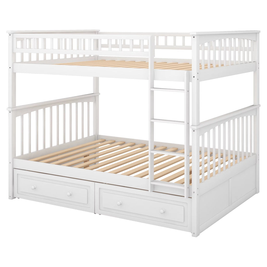 Pine Wood Full-Over-Full Bunk Bed with Storage H437