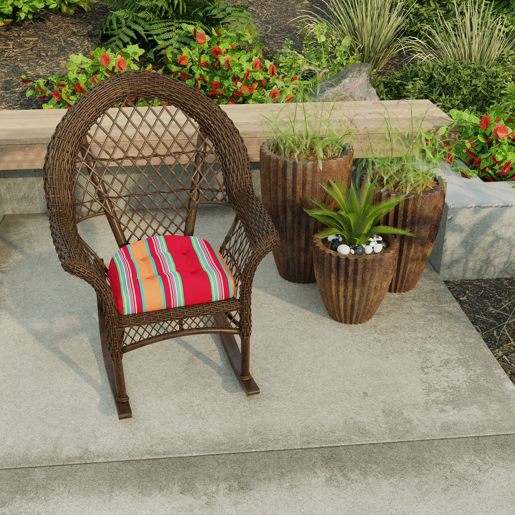Mulberry Red Stripe Square Tufted Outdoor Wicker Seat Cushion 2 Pack S36022