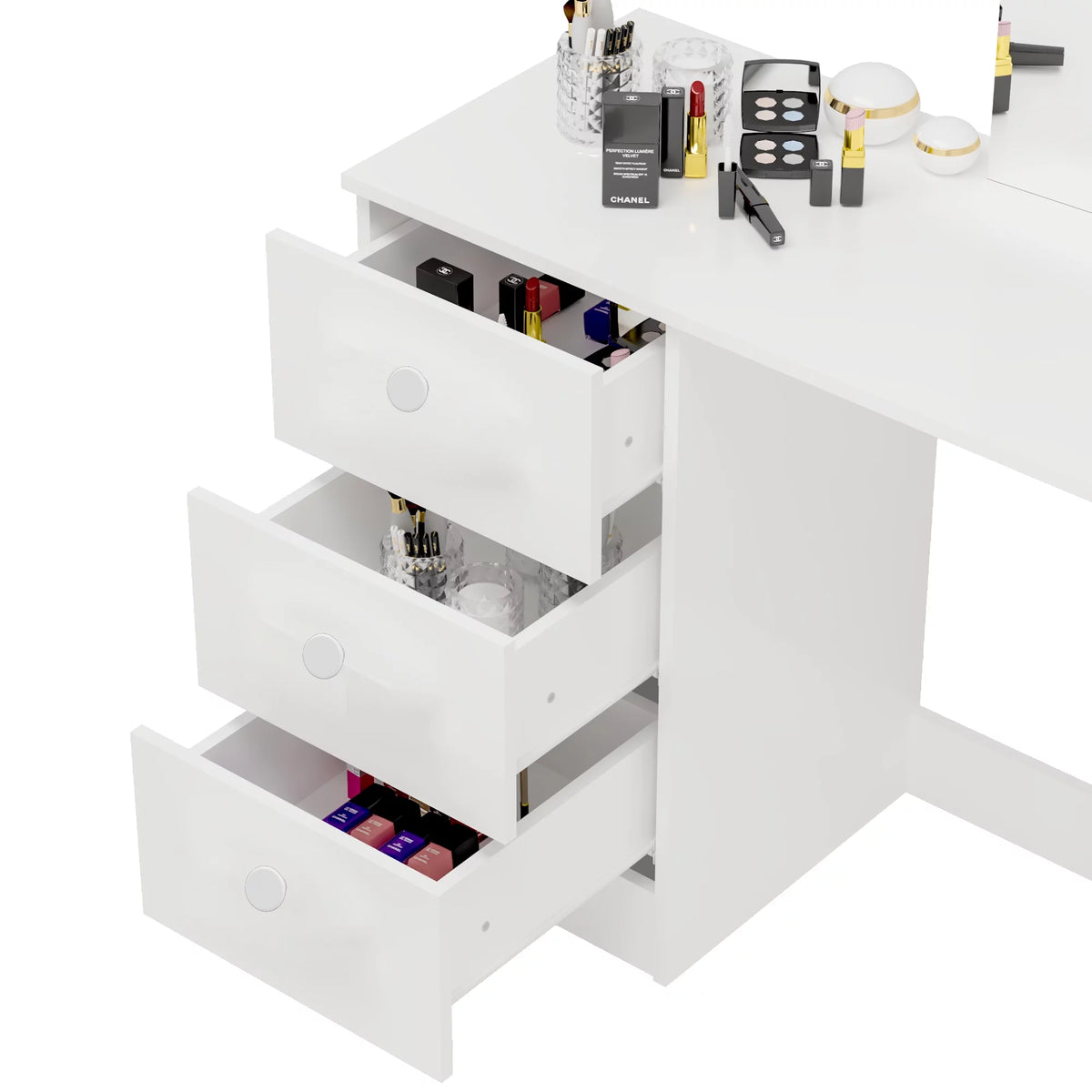 White 3 Drawer Vanity Table with Mirror O553508