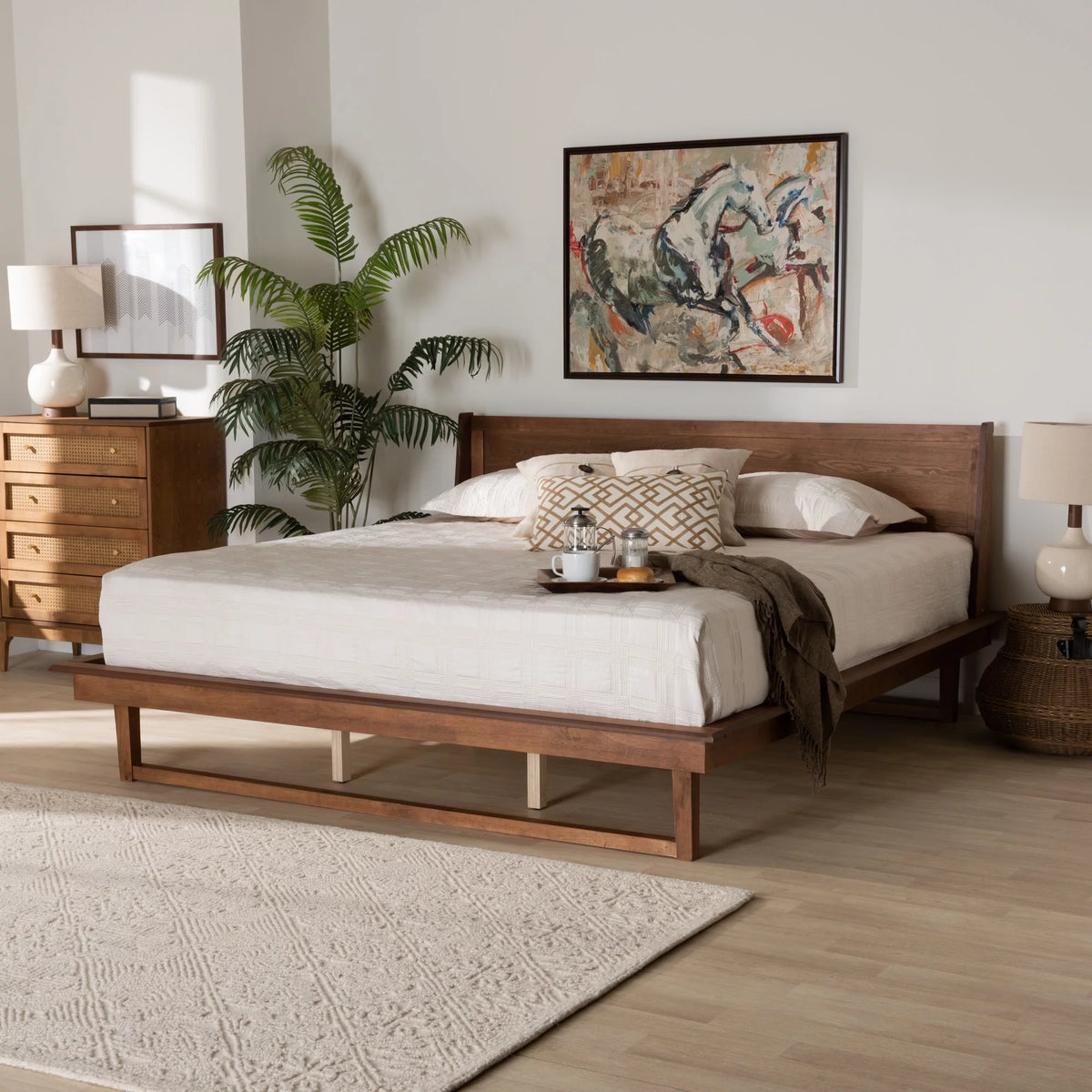 Queen Size Ash Walnut Finished Wood Platform Bed E978506