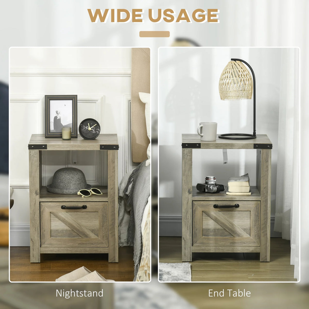 Set of 2 Gray Oak Side Table with Storage T2796