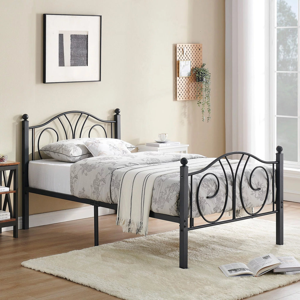 Twin Metal Platform Bed with Headboard and Footboard I248