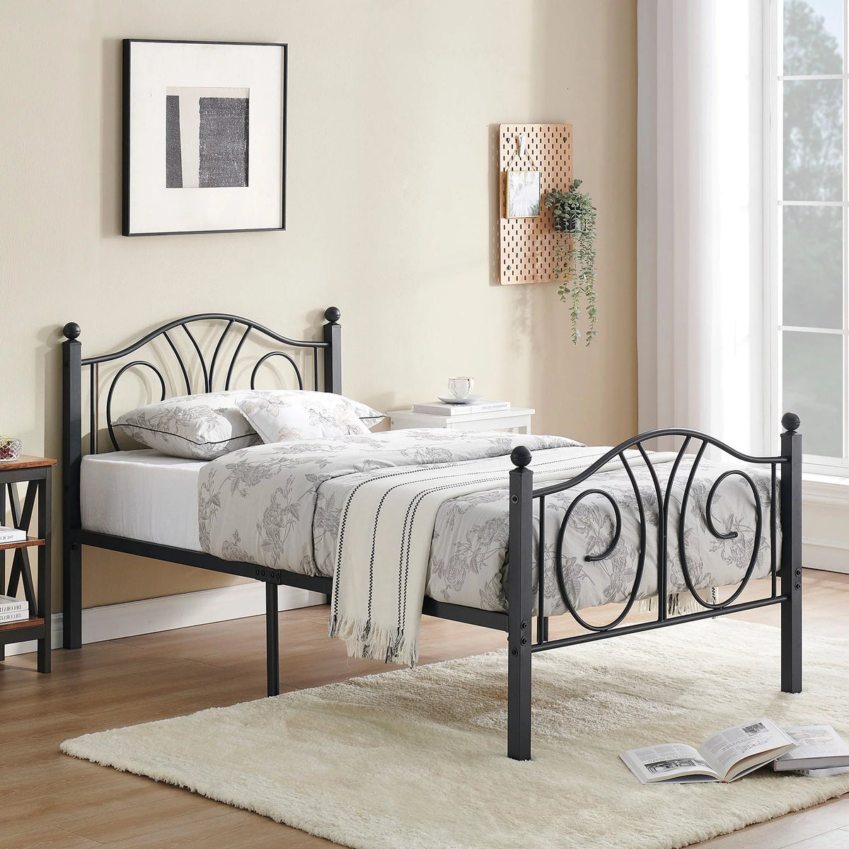 Twin Metal Platform Bed with Headboard and Footboard I248