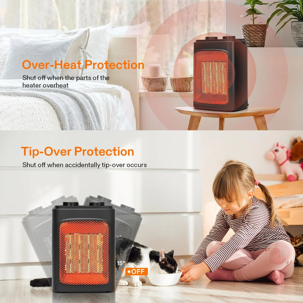 1500W Portable PTC Electric Heater with Adjustable Thermostat W76873
