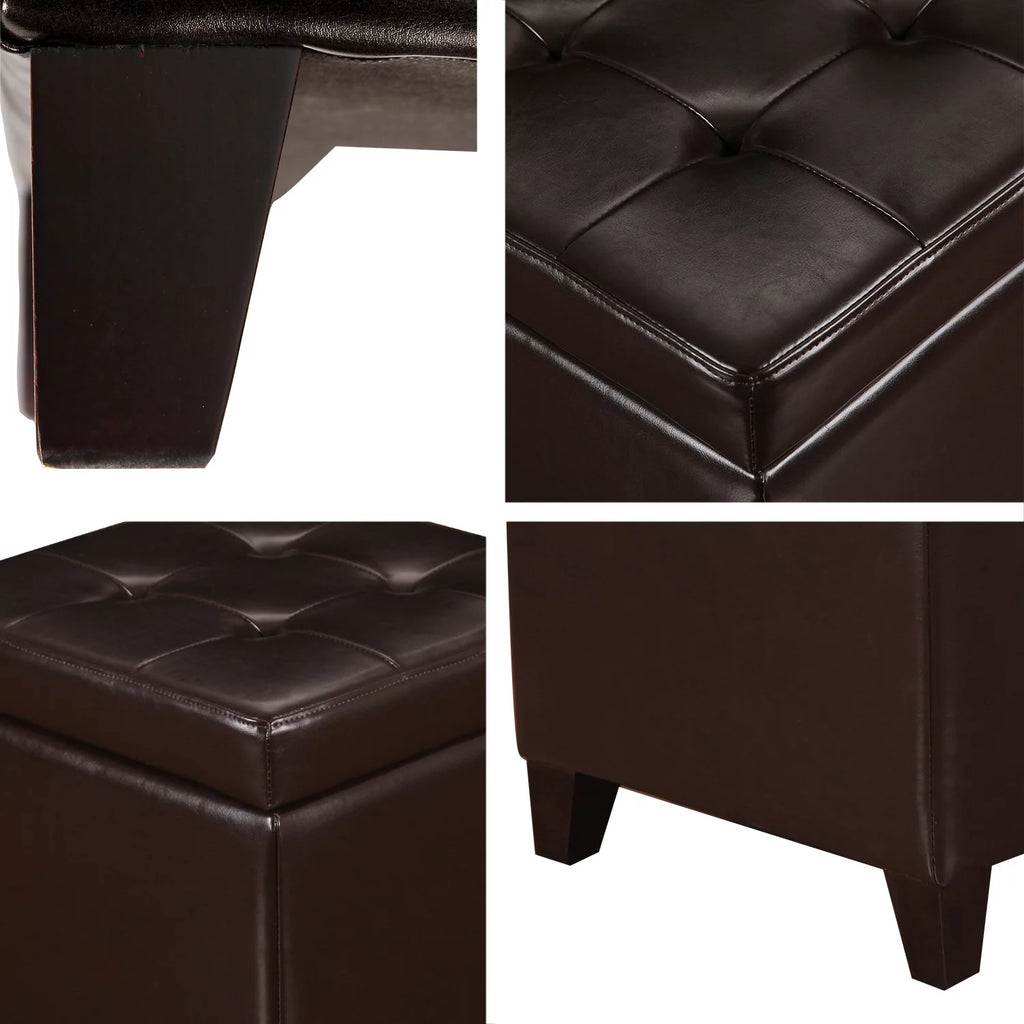 Brown Leather Square Storage Ottoman J673