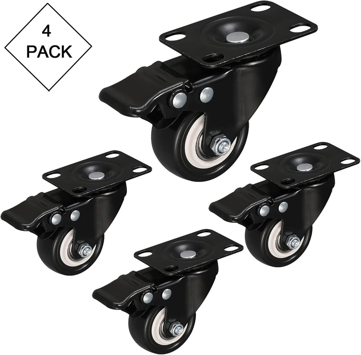 Black 2 inch Swivel Casters Set of 4 with Safety Brake T16351