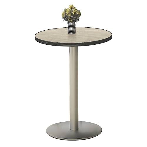 36x22 Round Barista Height Table Walnut Laminate Top Black Edge Silver Base K972416