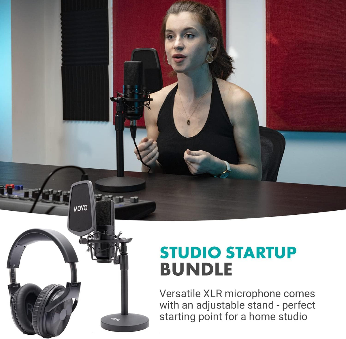 Studio Headphones with Microphone, Pop Filter, and Mic Stand K817343