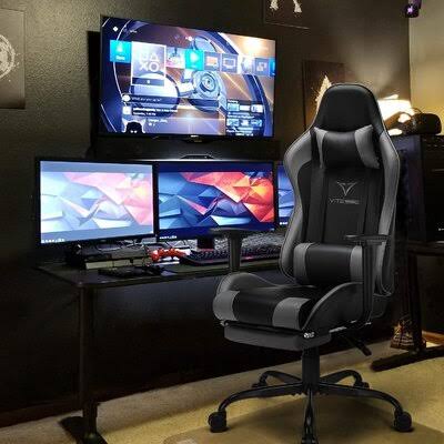 Gray Ergonomic High Back Gaming Chair with Footrest and Headrest H317340