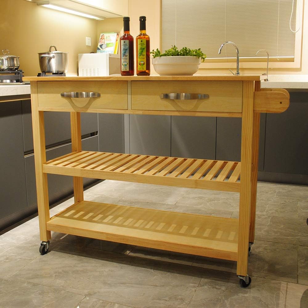 Kitchen Island on Wheels with Drop Leaf 2 Drawers W829446