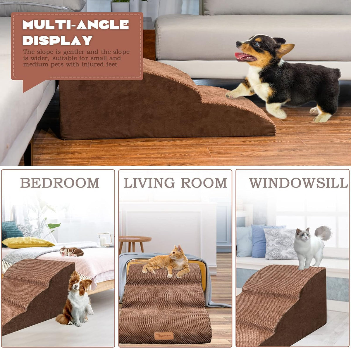 High Density Foam Dog Ramp Steps 3 Tiers Non-Slip N7391
