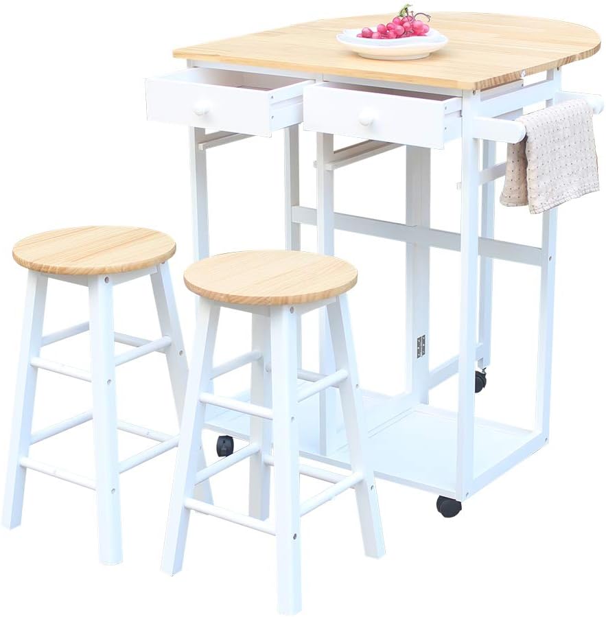 Kitchen Island on Wheels with Drop Leaf 2 Drawers W829446