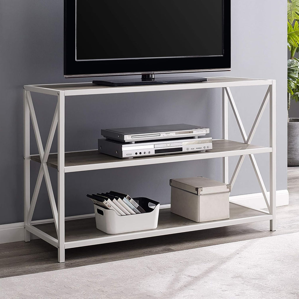 2 Tier Wood Metal Bookcase, 40 Inch, Dark Walnut E511857