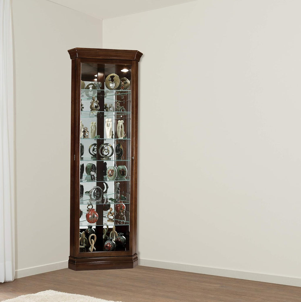 Cherry Bordeaux Corner Curio Cabinet with Seven Glass Shelves Q90818