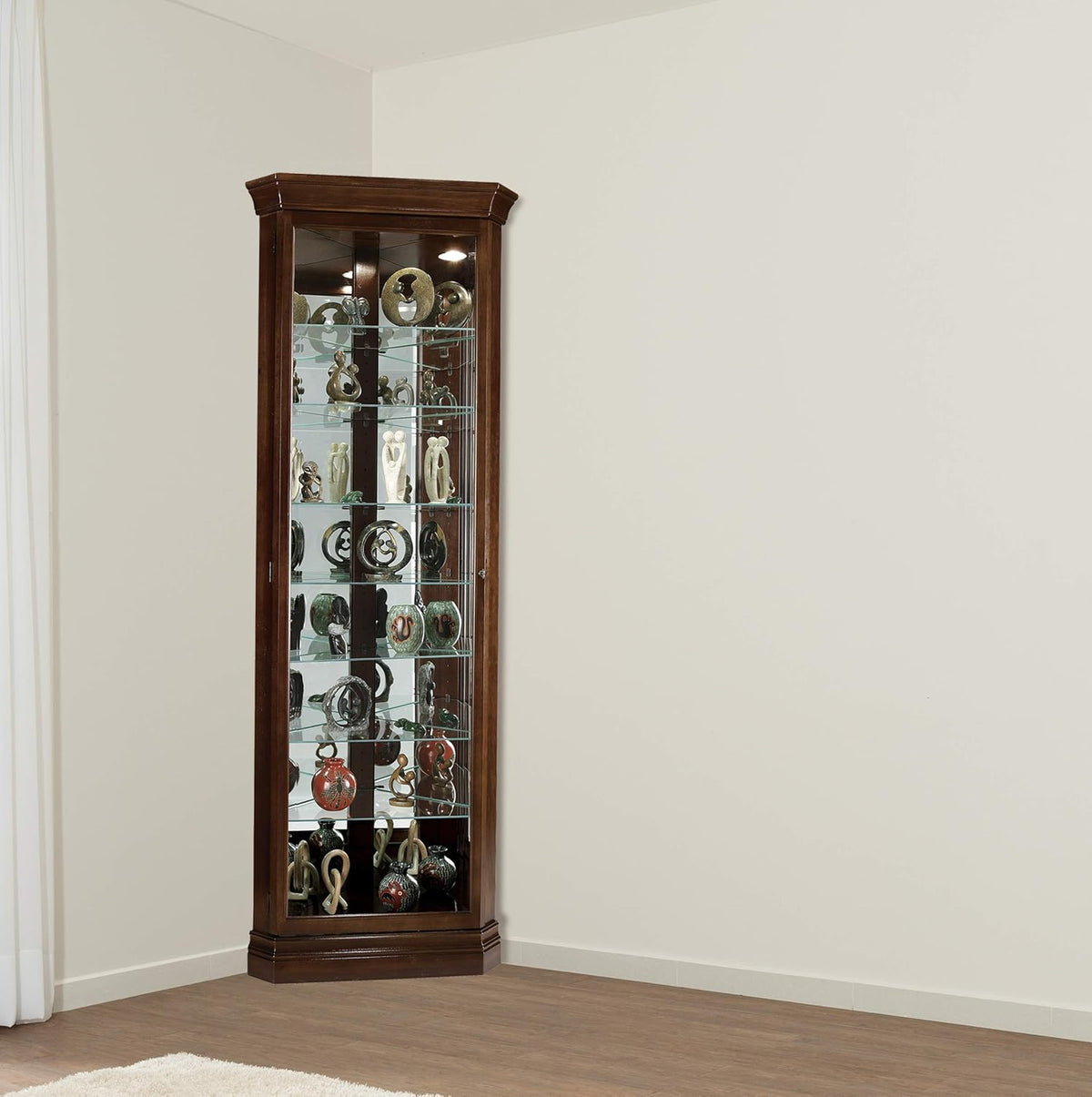 Cherry Bordeaux Corner Curio Cabinet with Seven Glass Shelves Q90818