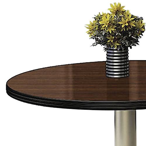 36x22 Round Barista Height Table Walnut Laminate Top Black Edge Silver Base K972416