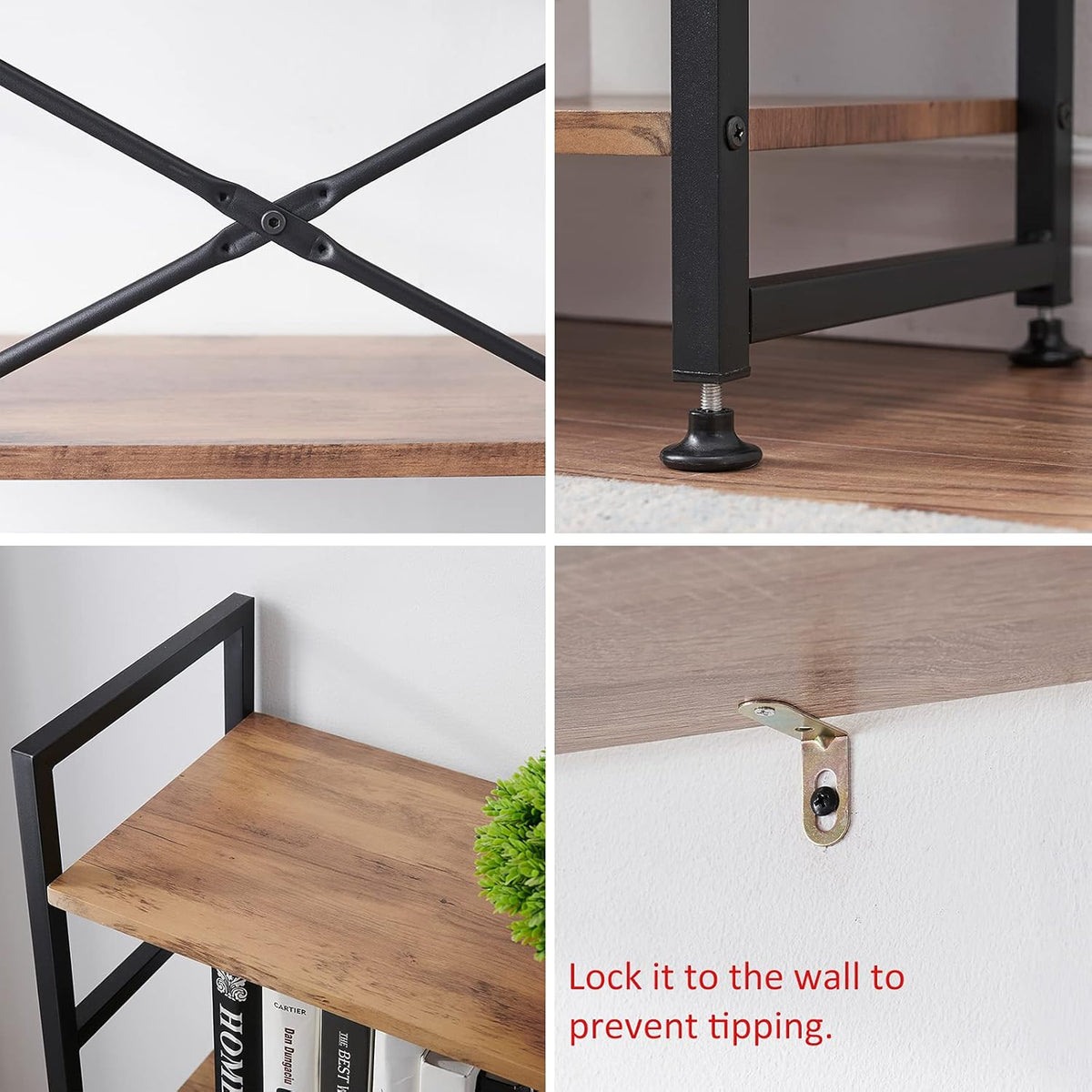 5 Tier Wood Bookshelf with Metal Frame Q19295