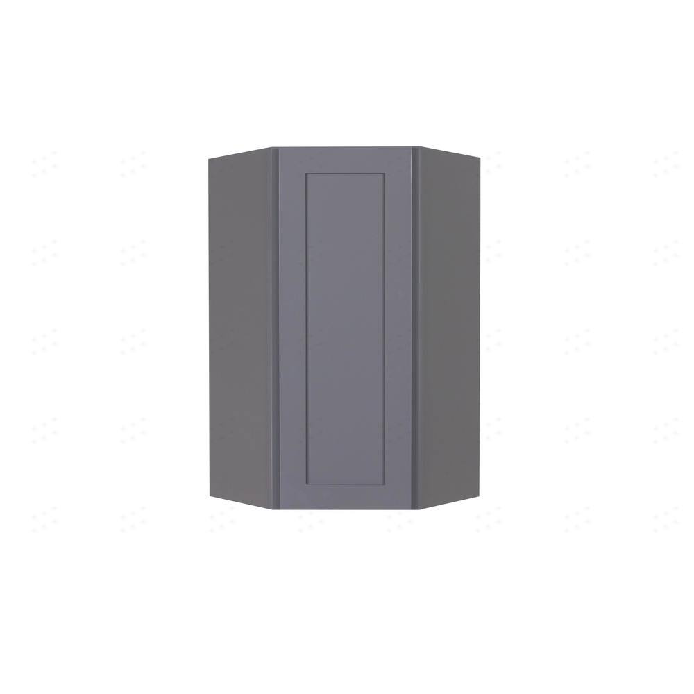 Assembled 24x30x12 in. Wall Diagonal Corner Cabinet with 1-Door 2-Shelves in Gray Z3652