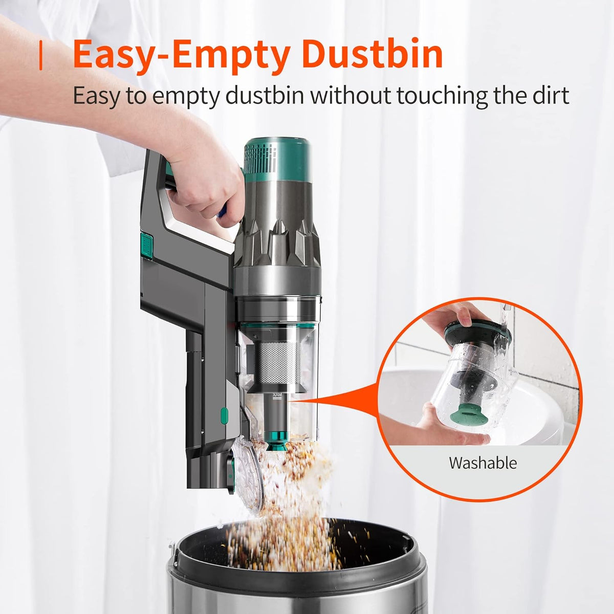 Cordless Vacuum Cleaner, 25KPa Strong Suction, 4 in 1 Stick Vacuum E179