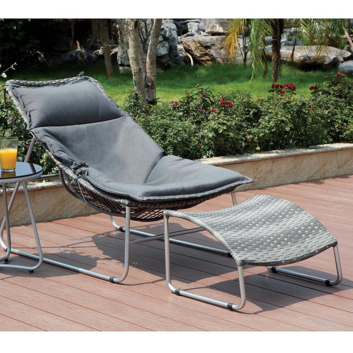 Grey 2-Piece Outdoor Fabric Chair and Ottoman Set I2442