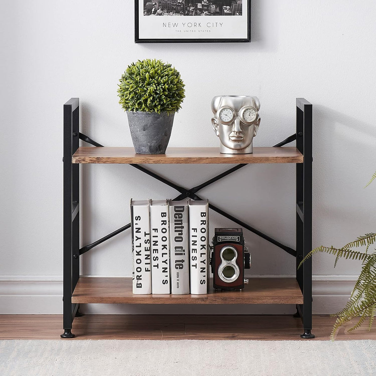 5 Tier Wood Bookshelf with Metal Frame Q19295