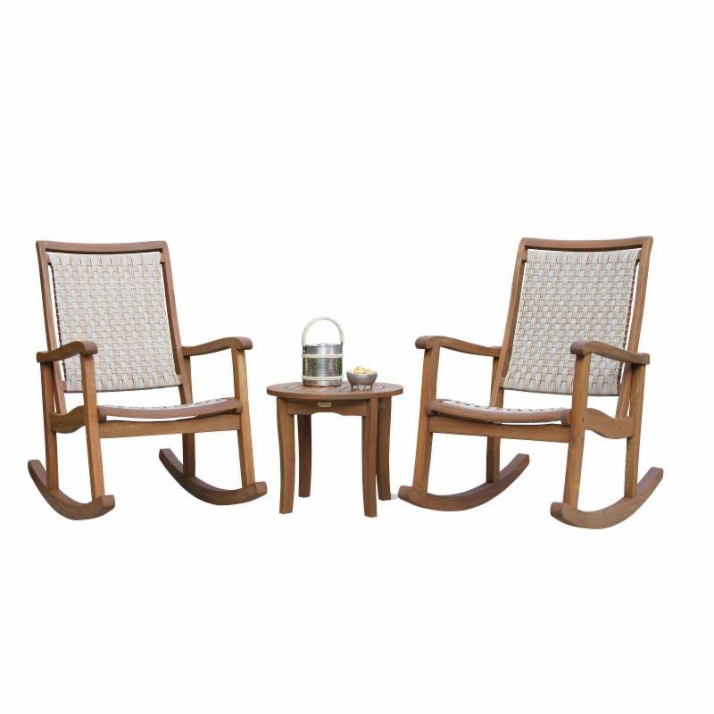 Brown 3 Piece Wicker Rocking Chair Set with Table O925806