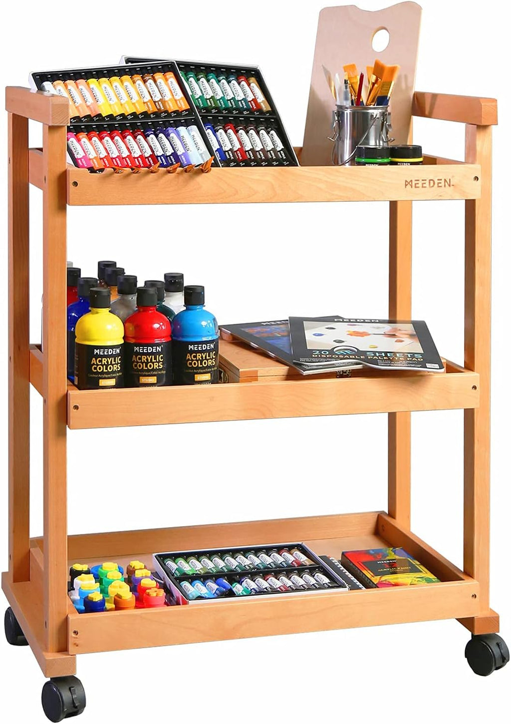 3-Tier Rolling Beechwood Art Cart Storage Organizer M547