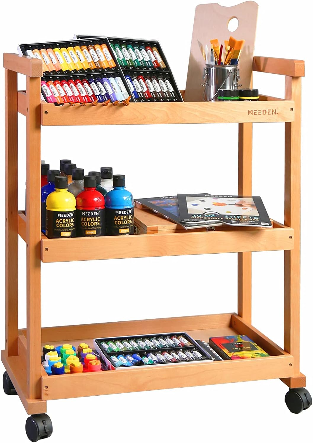 3-Tier Rolling Beechwood Art Cart Storage Organizer M547